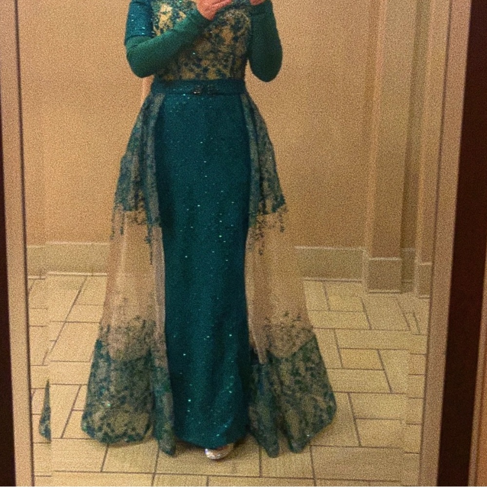 Emerald green dress with over skirt